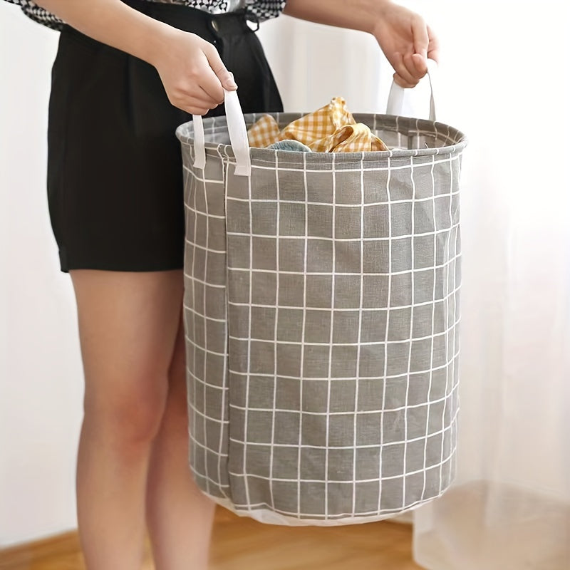 Circular Linen Foldable Storage Basket for Clothes