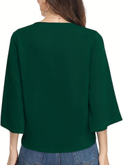  Casual Blouse Women's Plus Solid Button Decor Half Sleeve