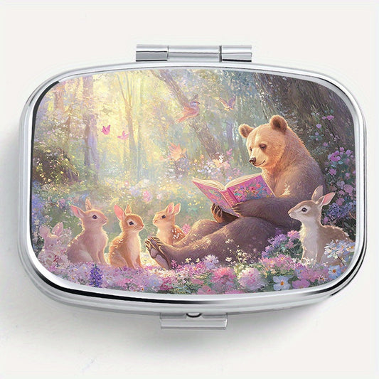 Enchanted Forest 2 Compartment Pill Organizer Metal Case Jewelry Holder
