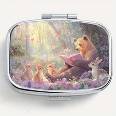 Enchanted Forest 2 Compartment Pill Organizer Metal Case Jewelry Holder