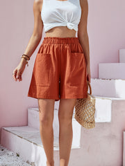 Boho Elastic Dual Pockets Shorts Casual Smocked Waist Shorts