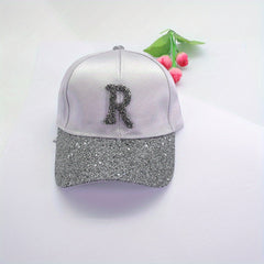 Rhinestone R Sparkle Baseball Cap Vintage Sunscreen Dad Hat