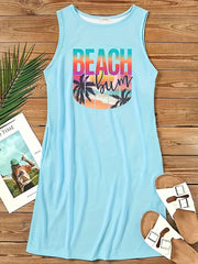  Beach Print Tank Dress With Pockets
