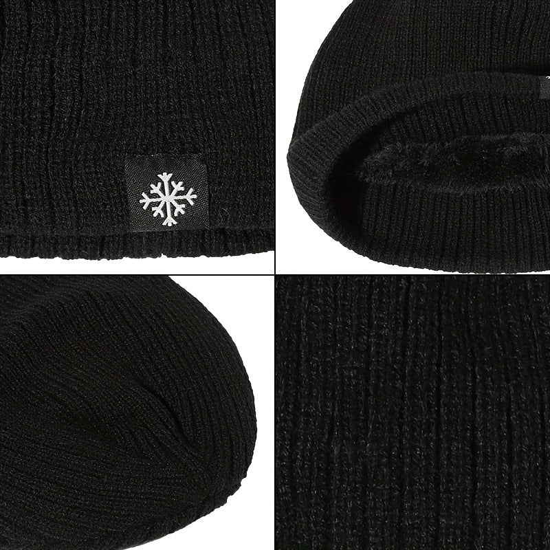 Snowflake Label Patch Knitted Beanie Unisex Warm Knit Hat