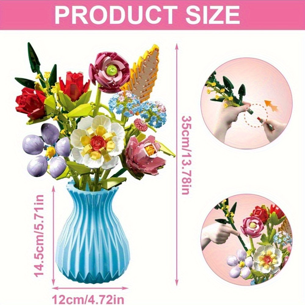 Flower Bouquet Building Blocks Set with Vase DIY Decoration Ideas