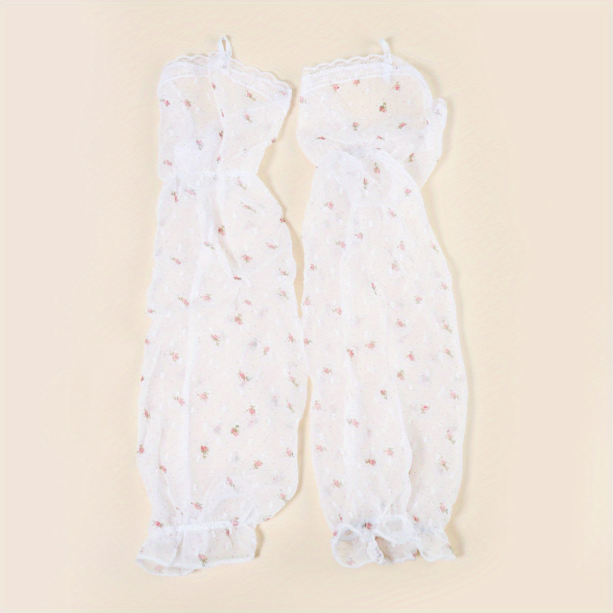 Pair Printed Extended Arm Sleeves Fingerless Gloves Summer Sunscreen