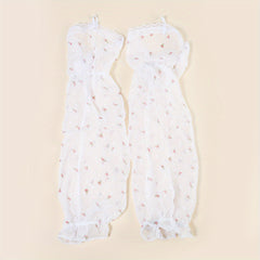 Pair Printed Extended Arm Sleeves Fingerless Gloves Summer Sunscreen