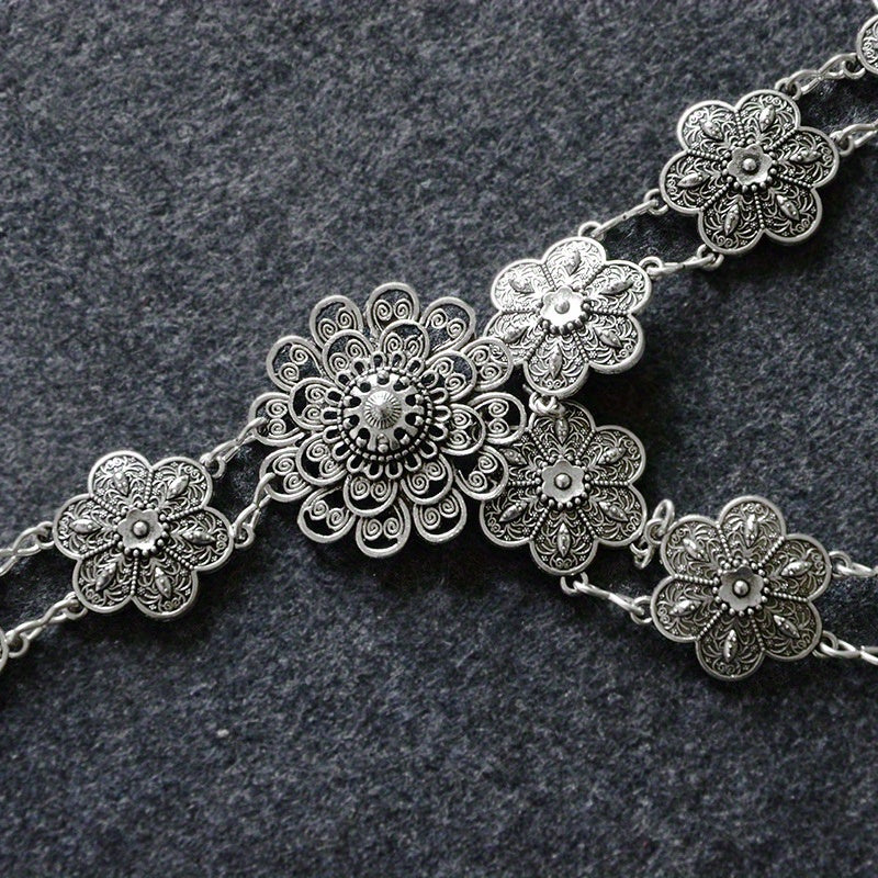 Boho Flower Hollow Out Belt Silvery Metal Waist Chain Dress Girdle