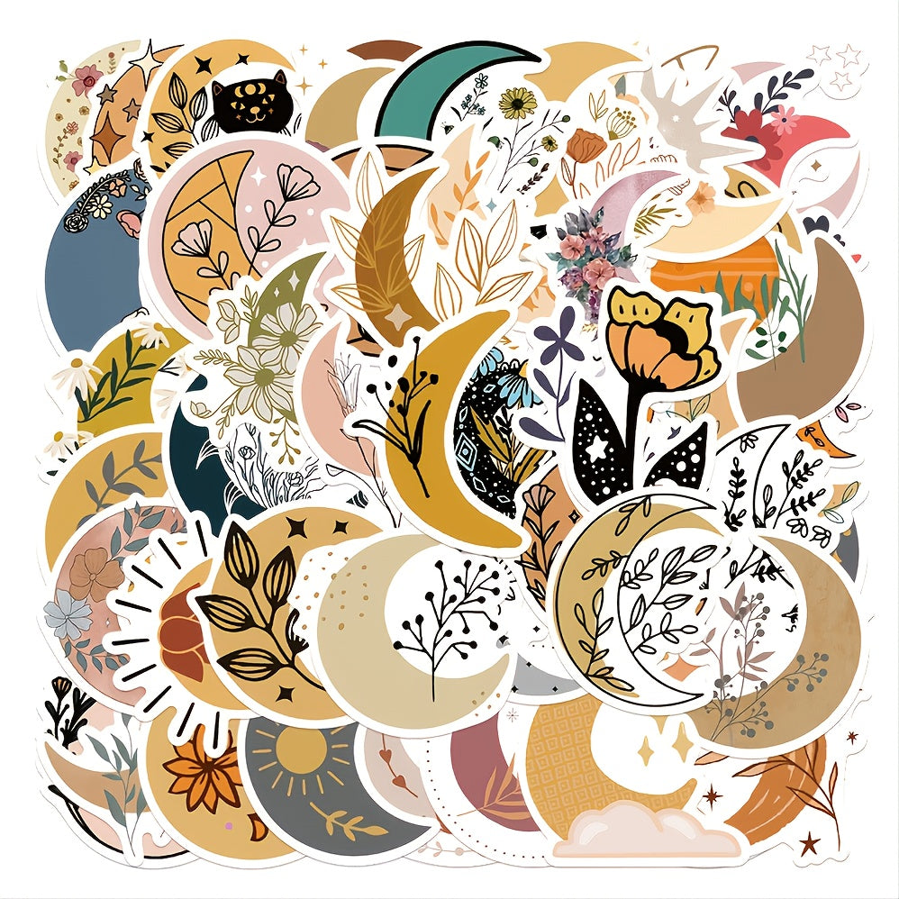 50 Sheets Waterproof Moon & Flower Reusable Sticker