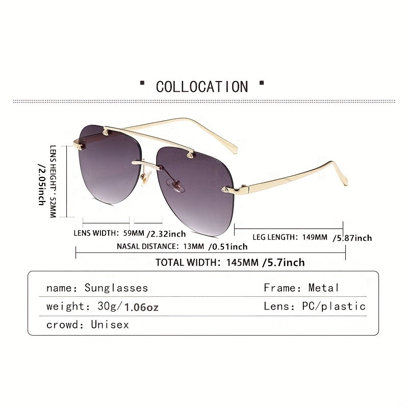 Men's Frameless Sunglasses UV400 Flat Top Aviator