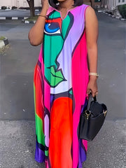  Abstract Figure Print Maxi Tank Dress