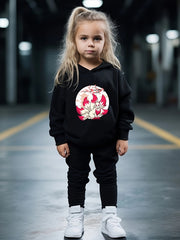 Girls 2pc Fox Pattern Hooded Sweatshirt Solid Sweatpants Set