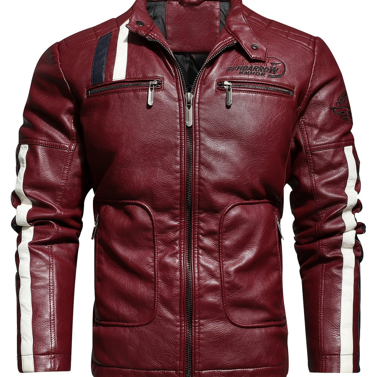 Men's Cycling Jacket Zipper Pockets Washed PU Leather Lapel Zip Up Jacket
