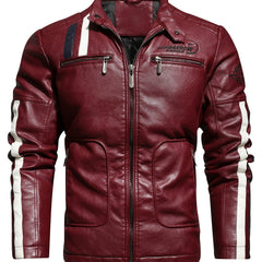 Men's Cycling Jacket Zipper Pockets Washed PU Leather Lapel Zip Up Jacket
