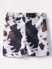 Boys Swim Trunks Cow Pattern Print Elastic Waist Beach Pants