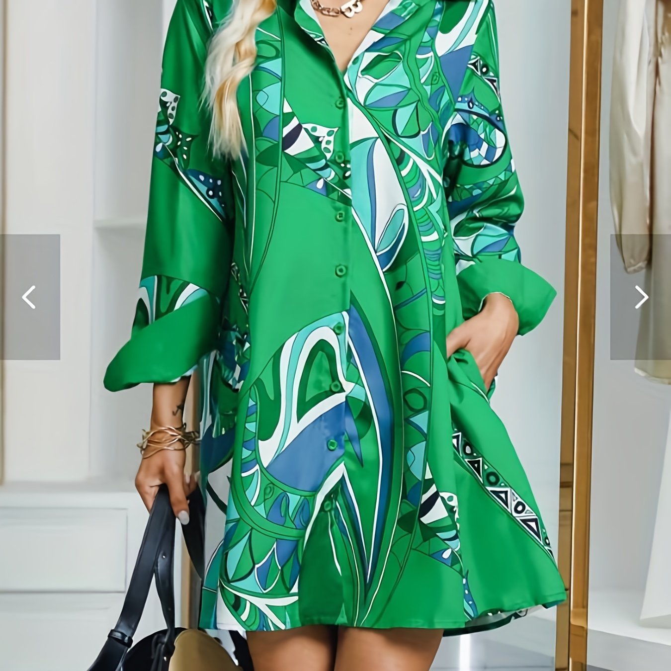  Casual Geo Print Button Up Shirt Dress