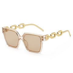 Vintage Oversize Square Frame Sunglasses Metal Chain Temple