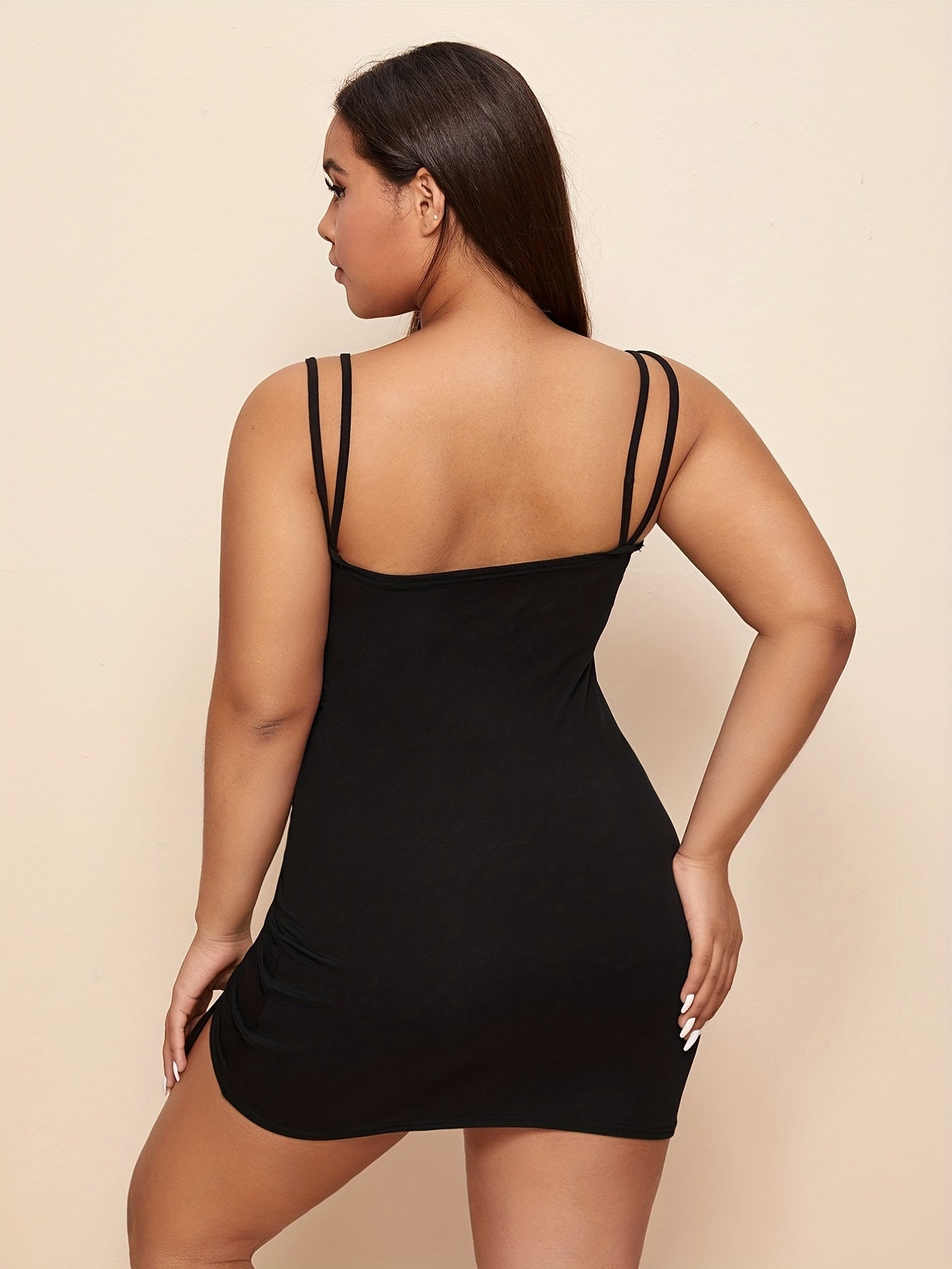  Sexy Cami Dress Solid Drawstring Ruched Slim Fit Mini Cami Dress