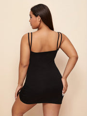 Sexy Cami Dress Solid Drawstring Ruched Slim Fit Mini Cami Dress