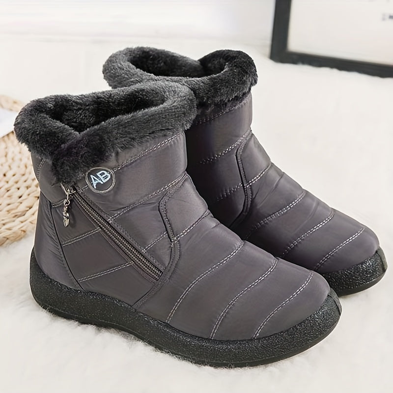 Women's Faux Fur Snow Boots Winter Ankle Boots Side Zipper