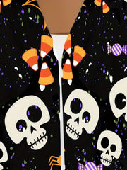  Web & Skull Print Bell Sleeve Cardigan