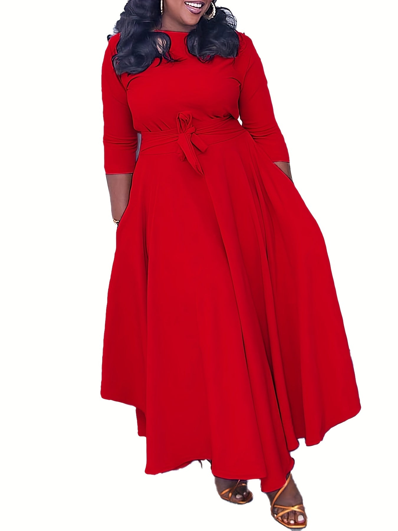  Women's Solid Half Sleeve Round Neck Dress
