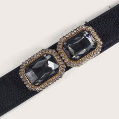 Square Crystal Buckle Belt Elastic Thin Girdle Waistband Women Coat Dress Belts