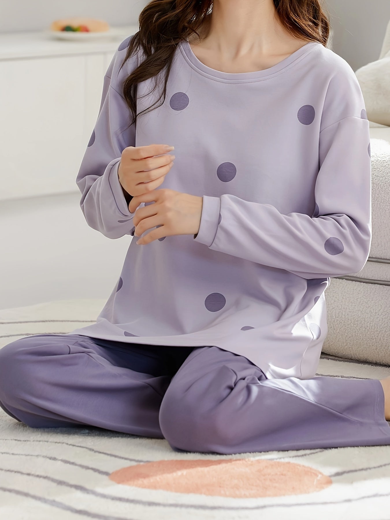 Polka Dot Pajama Set Long Sleeve Top & Pants