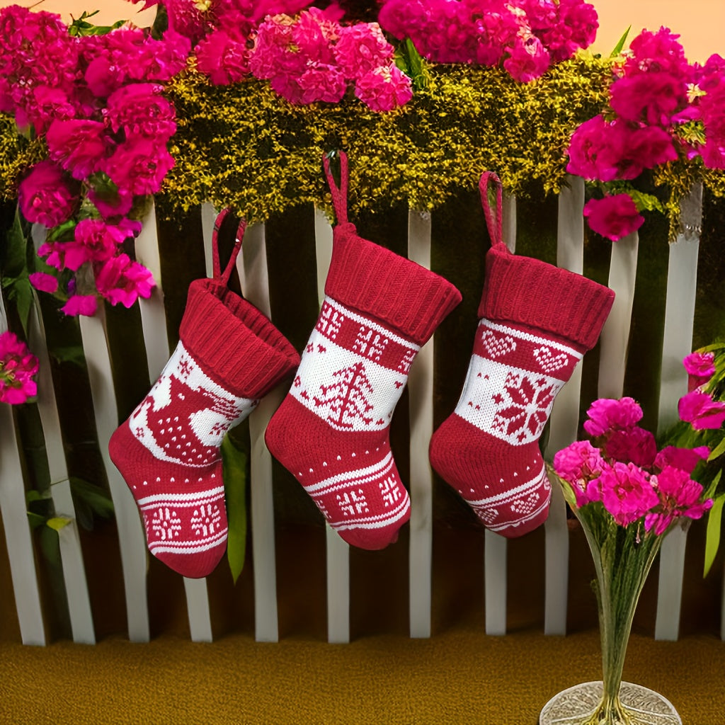 Knitted Christmas Socks Decoration Gift Bags