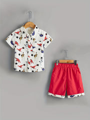 Boys Dino Print 2pc Set Shirt & Shorts