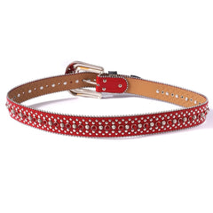 Punk Rhinestone Belt Western Studded Red
