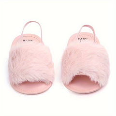 Furry Sandals For Baby Girls Lightweight Non slip Walking Shoes