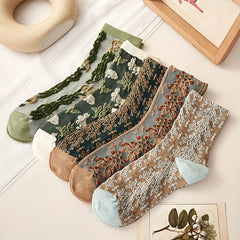 Floral Print Socks Women's Stockings 5 Pack