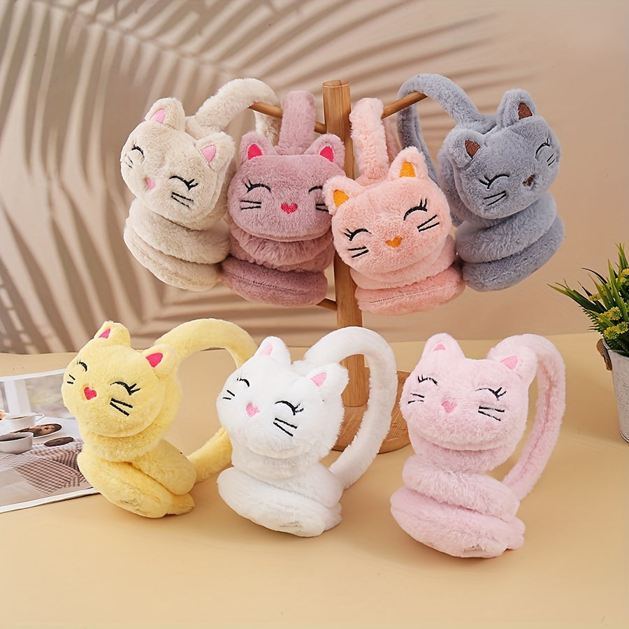 Women's Plush Ear Warmer Soft Beige Gray Cat Ear Covers Winter Hats