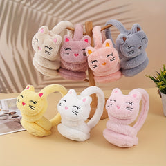 Women's Plush Ear Warmer Soft Beige Gray Cat Ear Covers Winter Hats