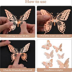 12pcs 3D Butterfly Wall Decor for Parties, Cakes & Room Makeovers