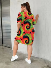  Ombre Tie Dye Geo Print Short Sleeve Comfort Home Wear Dress