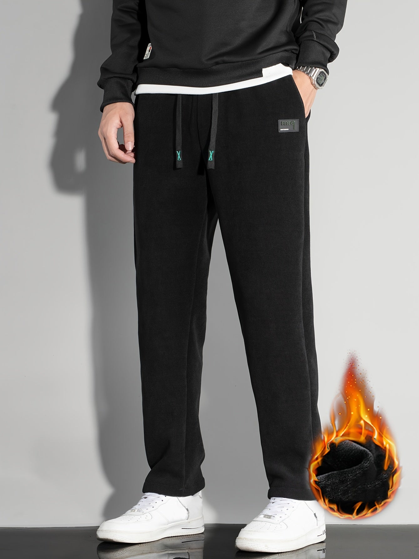 Men's Fleece Joggers Drawstring Pocket Windproof Sweatpants