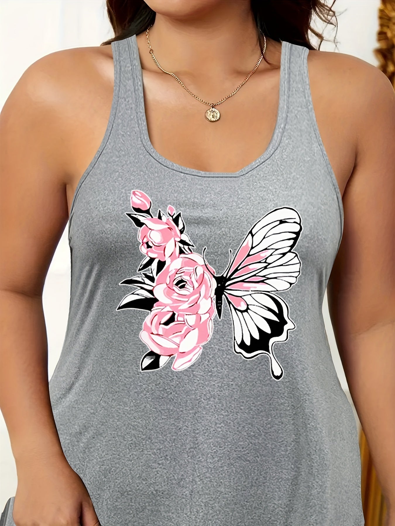  Butterfly & Floral Print Racer Back Nightdress