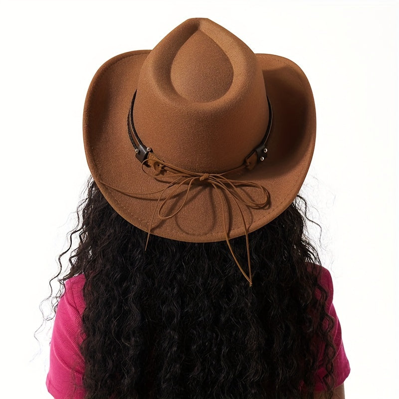 Vintage Jazz Fedora Cap Bull Head Cowboy Hat Solid Felt Casual Sun Hat