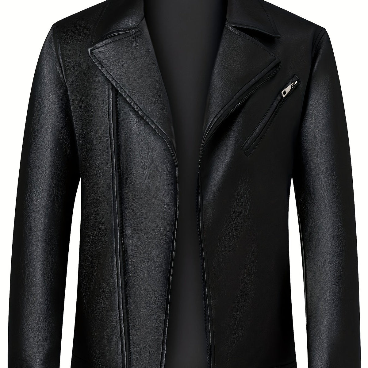 Men's PU Biker Jacket Zip Up Lapel Faux Leather Jacket