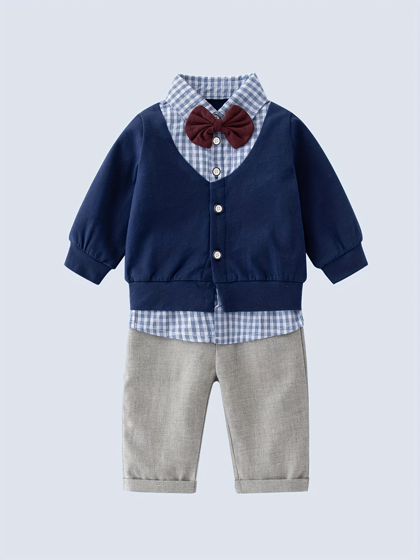 Baby Boy's Handsome Set Lapel Bow Tie Shirt & Coat & Pants Set