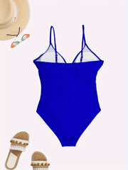  Solid Ruched V Neck One Piece Bathing Suit