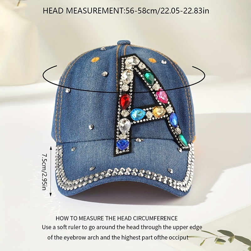 Y2K Rhinestone Baseball Cap Distressed Dad Hat for Women