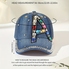Y2K Rhinestone Baseball Cap Distressed Dad Hat for Women