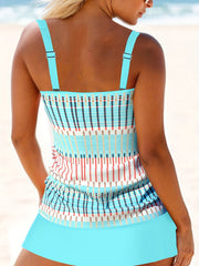  Striped Lace Up Tankini Set 2 Piece Bathing Suit
