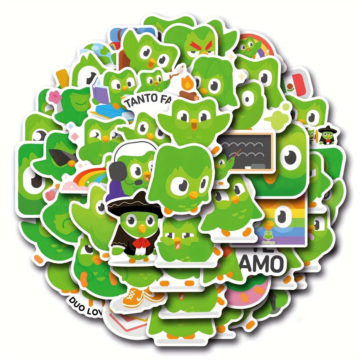 55 Duolingo Cartoon Stickers for Personalizing Items