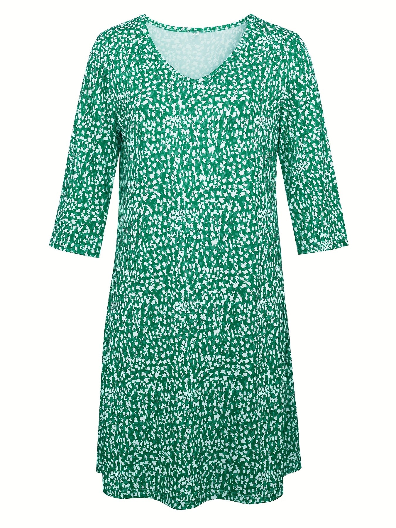 Boho Dress Women's Allover Print V Neck Slight Stretch Mini Dress