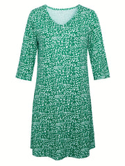  Boho Dress Women's Allover Print V Neck Slight Stretch Mini Dress