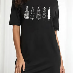  Christmas Tree Print Short Sleeve Tee Dress